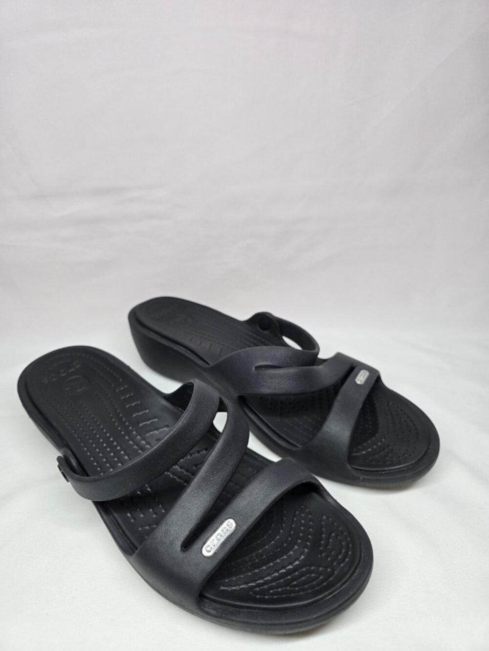 Crocs Patricia Wedge Strappy Slide Slip On Sandals Womens Size 9 Black